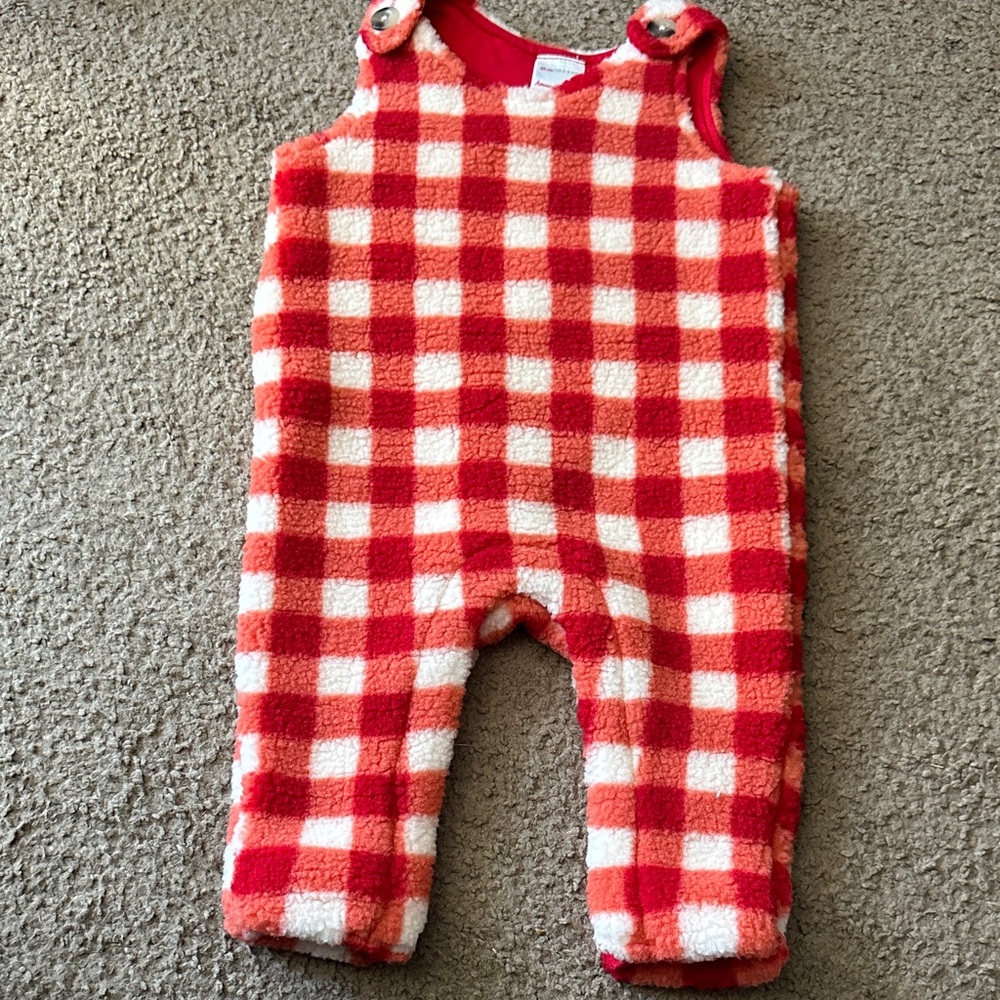 Hanna Andersson Red and White Fleece Overalls